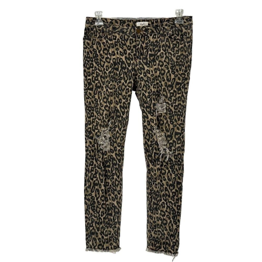 Easel Animal Print Jeans Brown Skinny Distressed Stretchy Denim Size L Cheetah